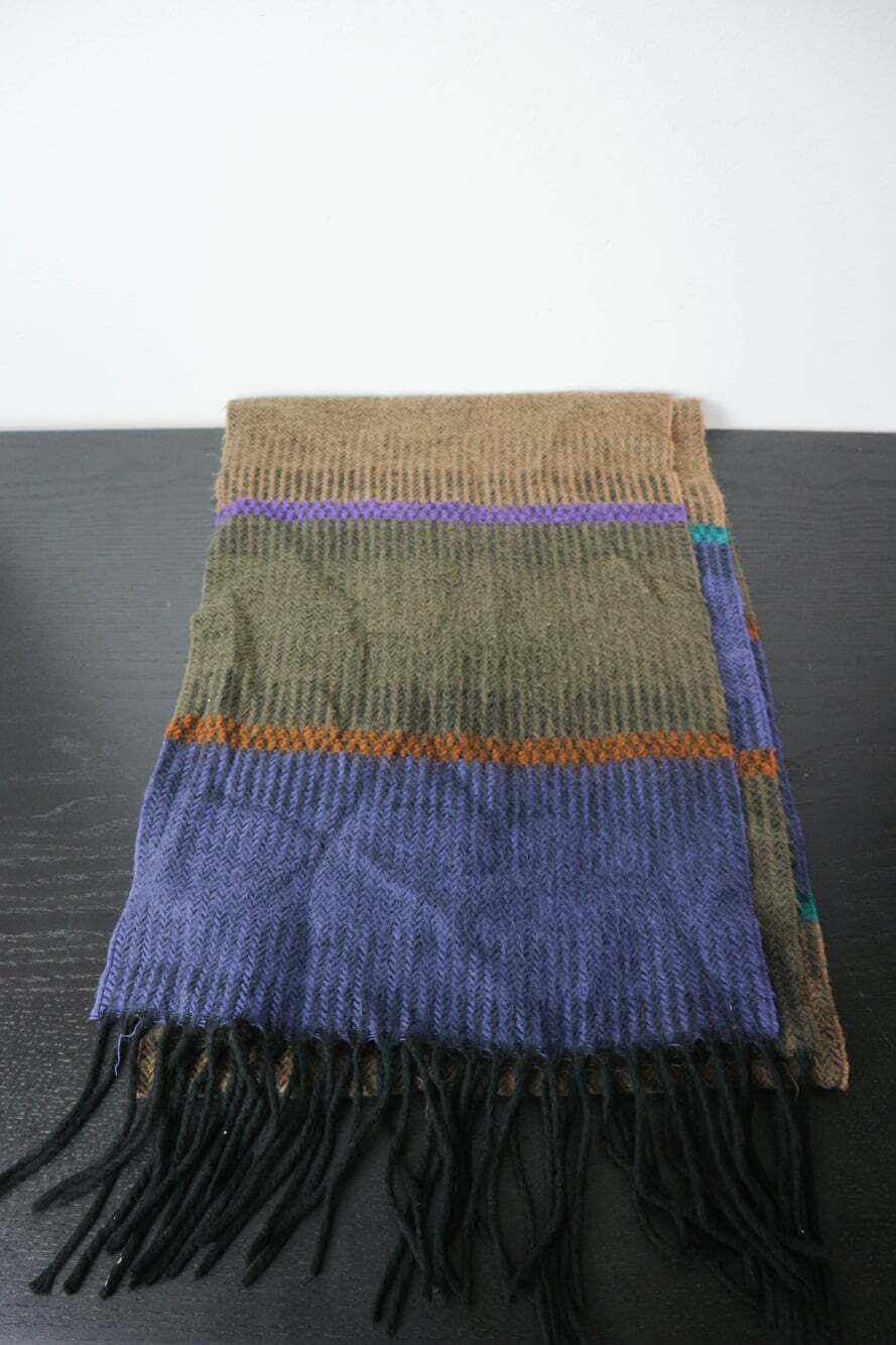 Vintage Style Striped Fringe Scarf Purple Blue Brown Olive